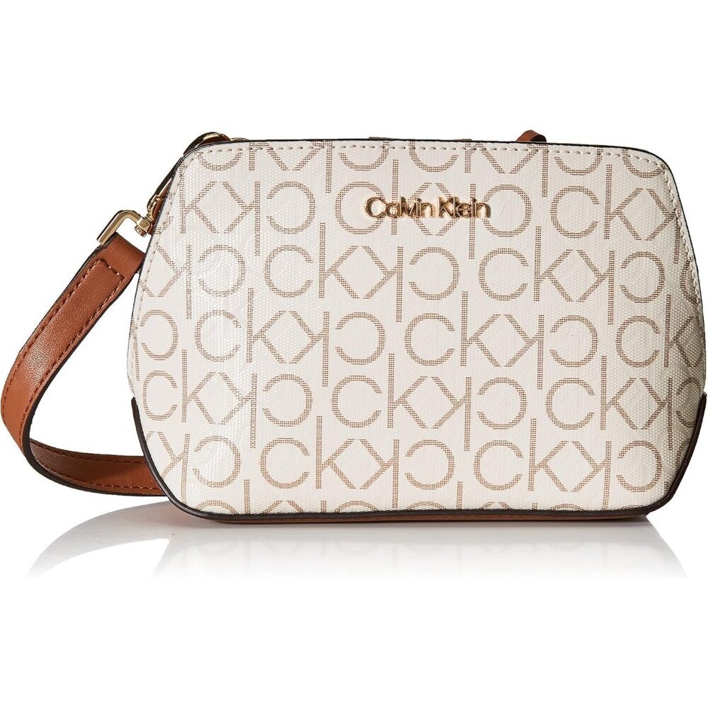 〽️Women's Vanilla Triple Compartment Logo Emboss Adjustable Strap Crossbody Bag